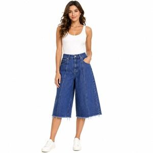 The Drop Frida Jeans Womens‎ 30 Wide Leg High Rise Cropped Raw Hem Denim